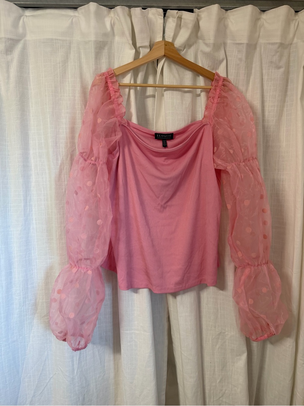 Eloquii Pink Puff-Sleeve Square Neck Blouse